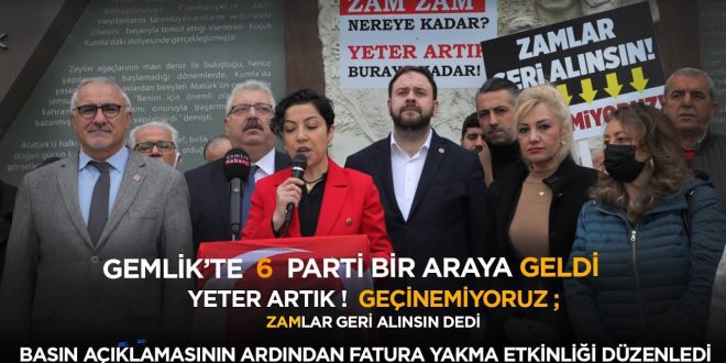 Gemlik'te 6 Parti 'YETER ARTIK! GEÇİNEMİYORUZ' diyerek Fatura yakma etkinliği düzenledi. Gemlik'te 6 Parti 'YETER ARTIK! GEÇİNEMİYORUZ' diyerek Fatura yakma etkinliği düzenledi.