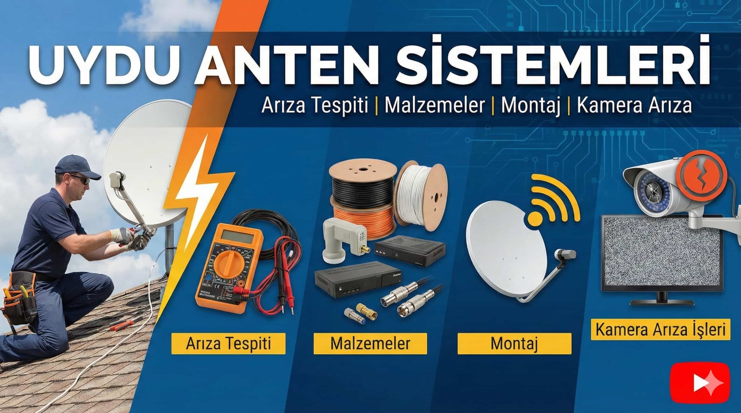 Uydu Anten Sistemleri: Arıza Tespiti, Malzemeler, Montaj ve Kamera Arıza İşleri